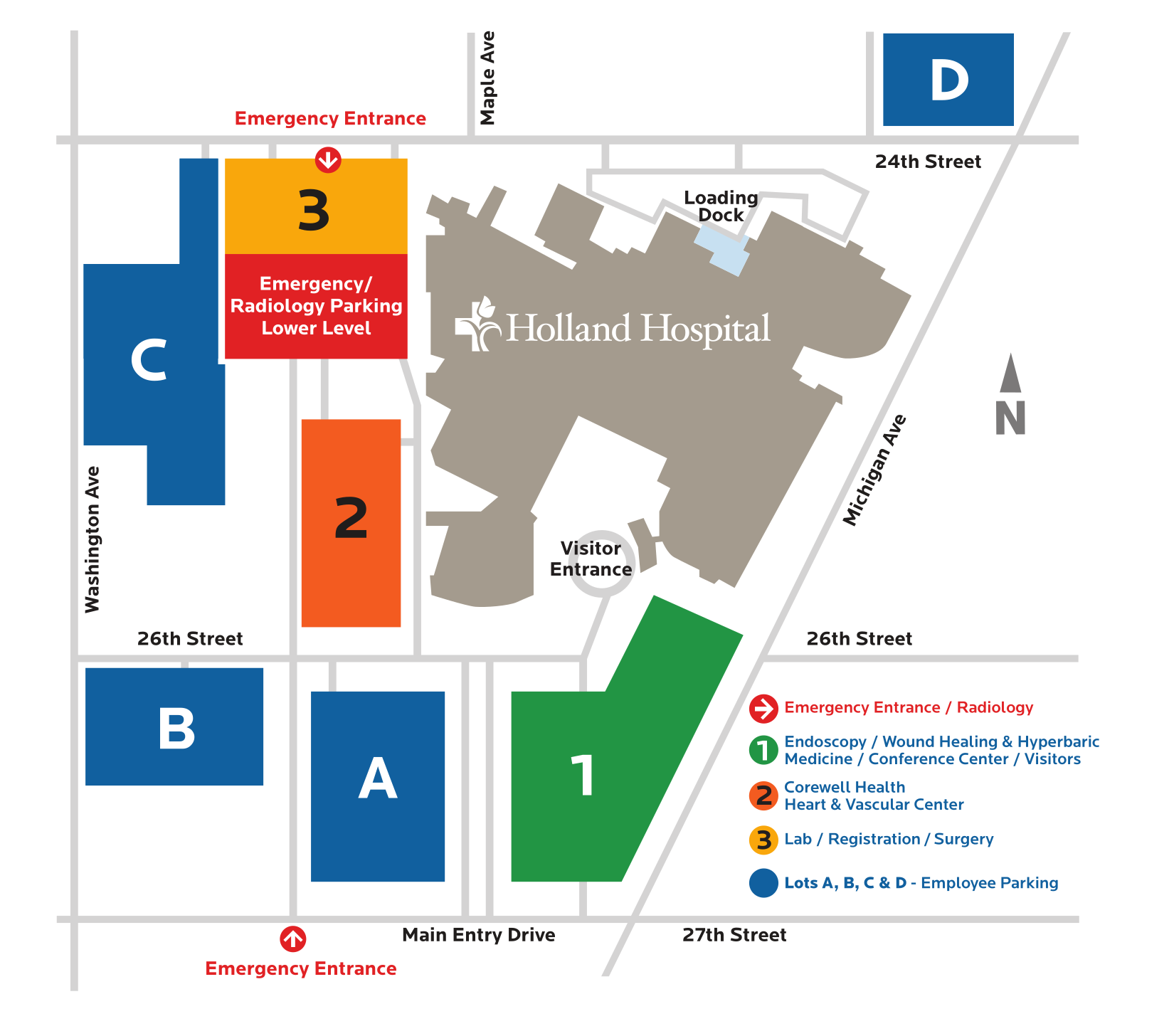 Holland Hospital Main Campus Parking Map